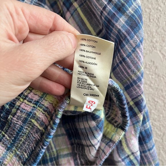 Free People Nicole Smocked Plaid Crop Top - Size L - Blue/Pink/Yellow - Picture 8 of 12